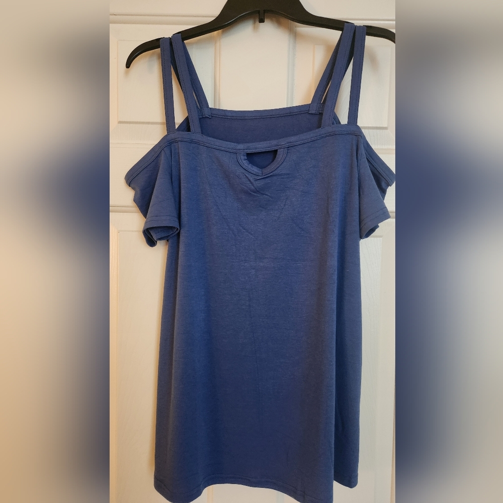 Blue Cold Shoulder Top